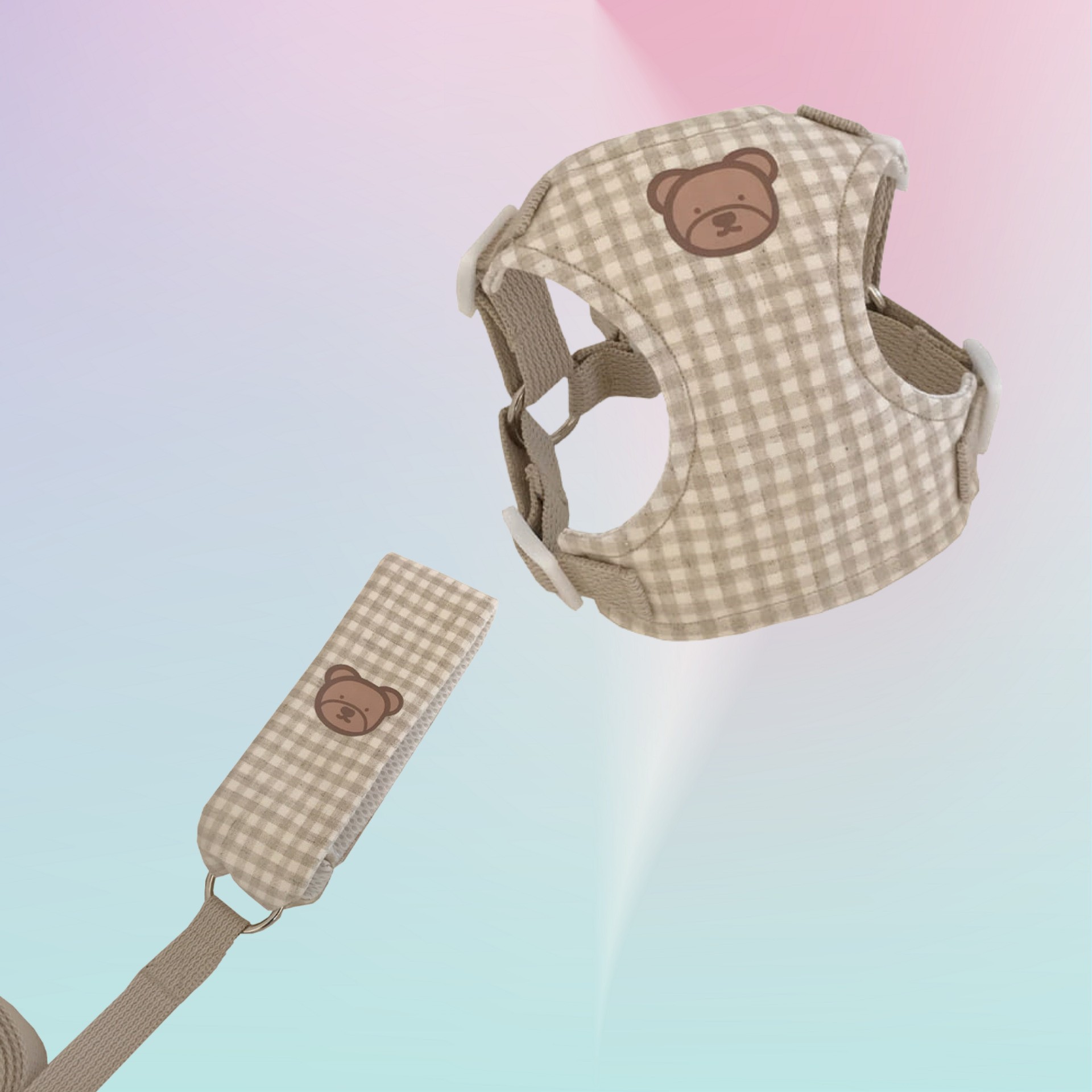 격자 무늬 곰 가죽 끈 + 가슴 스트랩