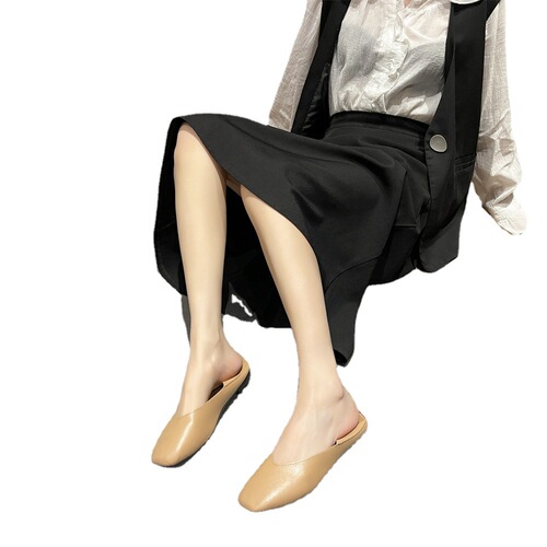 Two-wear single shoes Korean style solid color  summer and autumn shallow flat heel beanie shoes women's casual shoes patent leather women's shoes