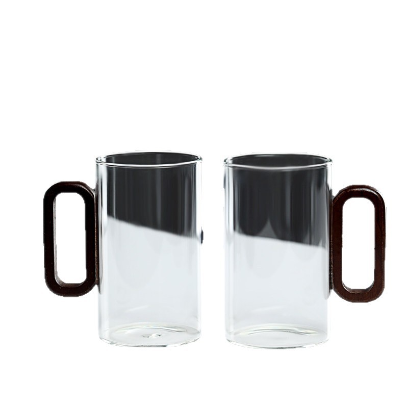 Taza de Té con Mango de Madera, Vidrio de Borosilicato, Resistente al Calor, Antiquemaduras, para Oficina y Hogar
