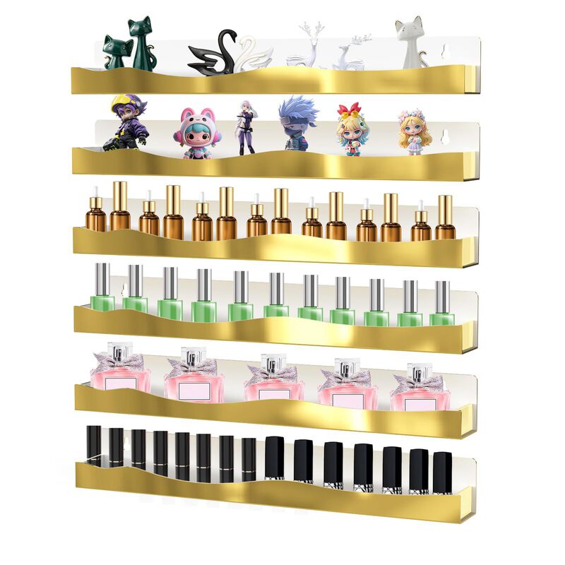 Cross-Border Popular Gold Mirror Acrylic Nail Polish Rack Wall-Mounted Sunglasses and Essential Oil Storage Rack Cosmetics Display Rack
