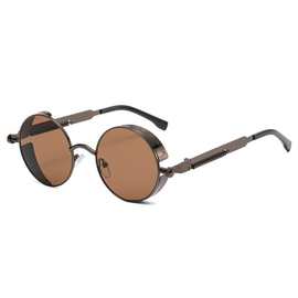 蒸汽朋克太阳镜跨境时尚潮流防紫外线墨镜2025新款复古圆形眼镜