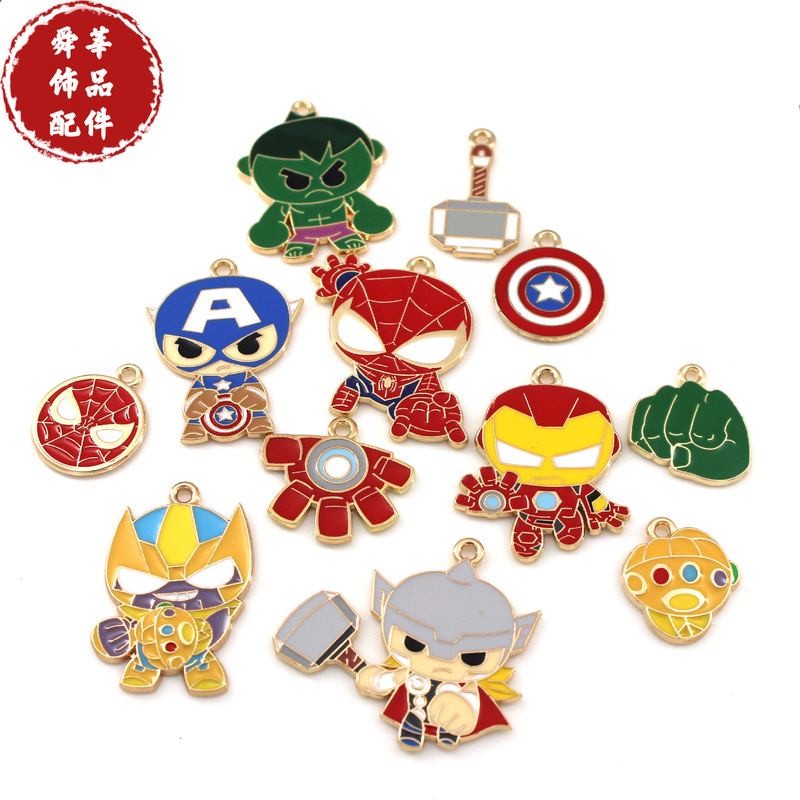 European and American Cartoon Marvel Avengers DIY Oil Dropping Alloy Jewelry Accessories Necklace Pendant Keychain Pendant