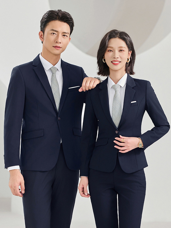 蓝色西装套装男女同款秋冬新款房地产4s店销售顾问职业装西服外套|undefined