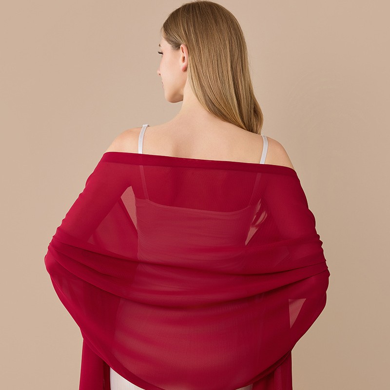 European and American Cross-Border Pure Color Chiffon Extended Shawl Bride Bridesmaid Group Wedding Dress Prom Party Dinner Shawl for Women