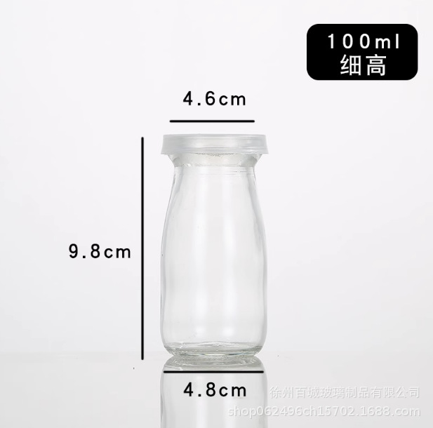 Botella de pudín de vidrio al por mayor de 100ml botella de leche gruesa botella de yogur resistente a altas temperaturas botella de vidrio tapón de madera botella de deseo botella