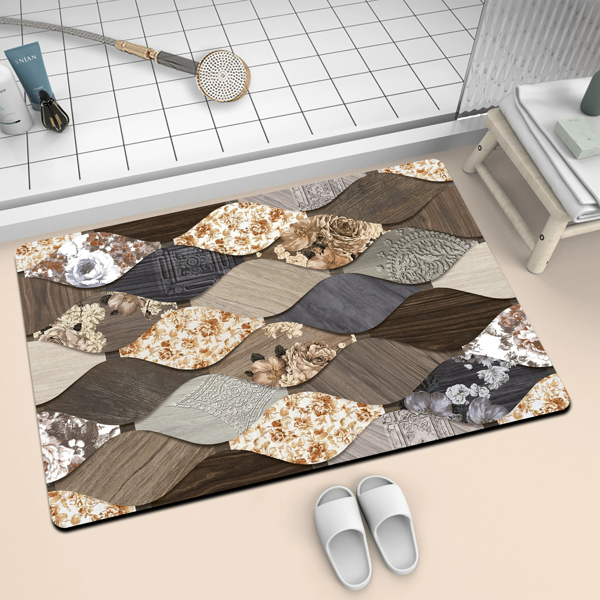 Бытовая легкая роскошная ванная комната впитывает воду, противоскользящий коврик для ног ванной комнаты