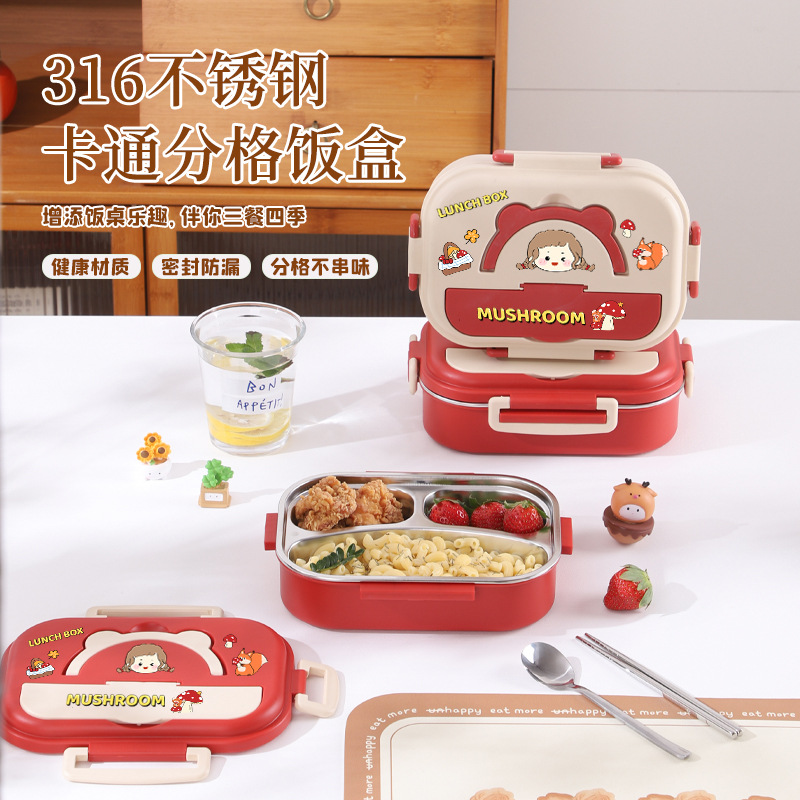 Fiambrera de acero inoxidable 304 de grado alimenticio Fiambrera para trabajadores de oficina, niños y estudiantes Fiambrera para platos divididos, caja bento para cantina
