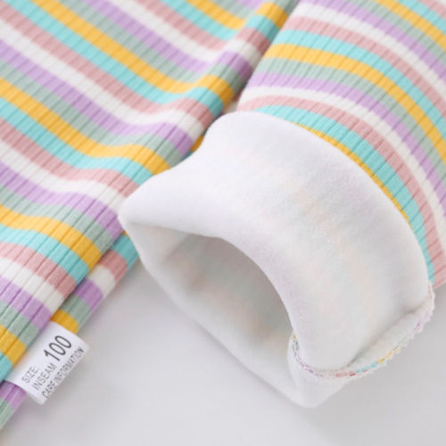 Girls' Spring and Autumn Outfit New Rainbow Striped Baby Long Sleeve T-Shirt Children's Autumn and Winter Outfit Fleece Top Trendy
