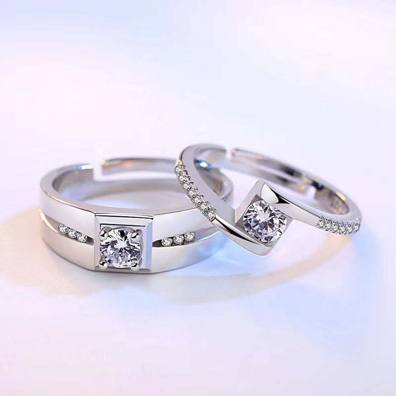 Romantic Couple Rings Adjustable Silver Open Ring For Lovers_voghion.com