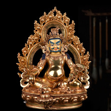 黄财神佛像藏传密宗摆件8寸高25cm尼泊尔纯手工制作铜全鎏金摆件