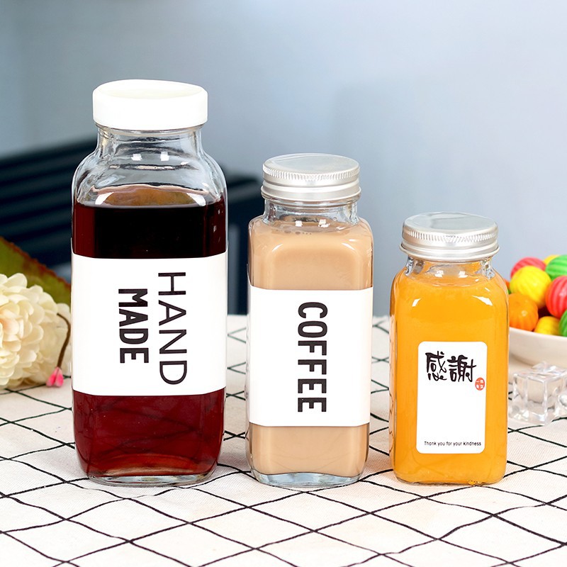 批发果酒瓶家用小酒瓶密封饮料果汁瓶玻璃透明奶茶瓶空瓶饮料瓶子
