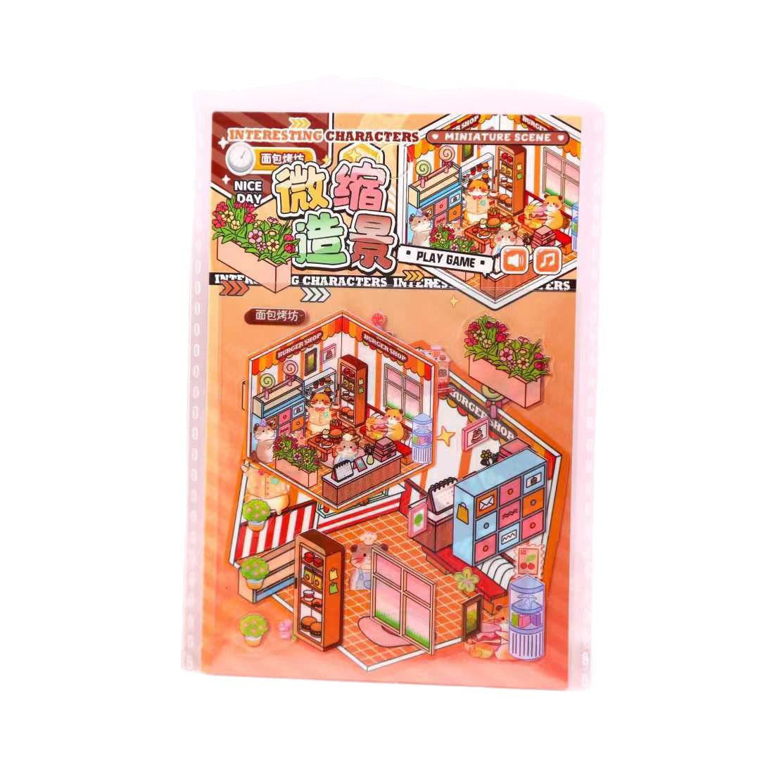 Mini original escena miniatura dibujos animados adorables pegatinas para niños 3D estereoscópicas hechas a mano diy pegatinas paisajísticas de almacenamiento
