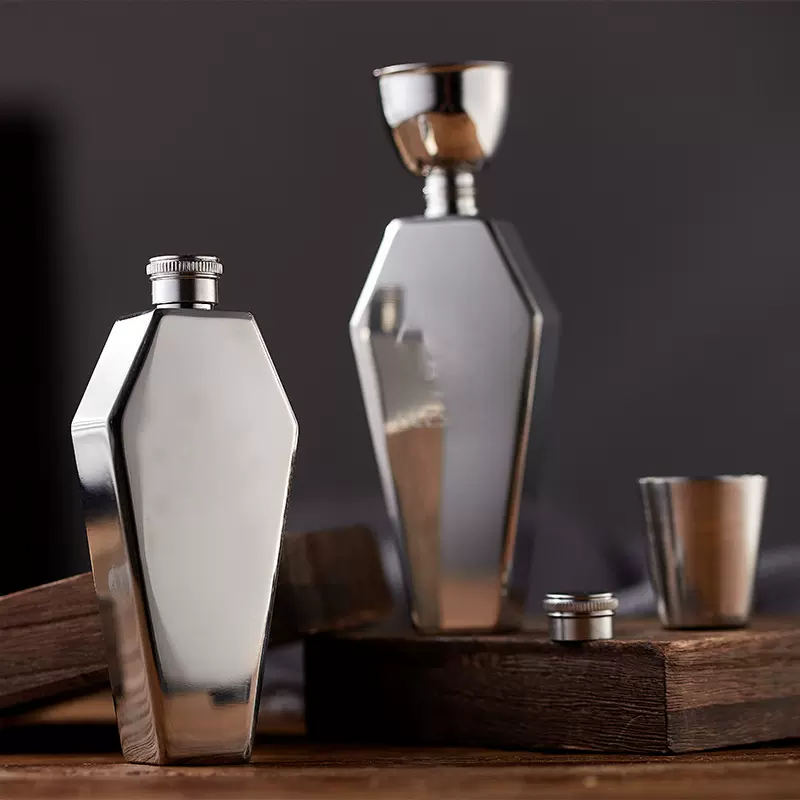 创意304加厚食品级不锈钢金属随身酒壶2两装家用户外酒壶便携酒具