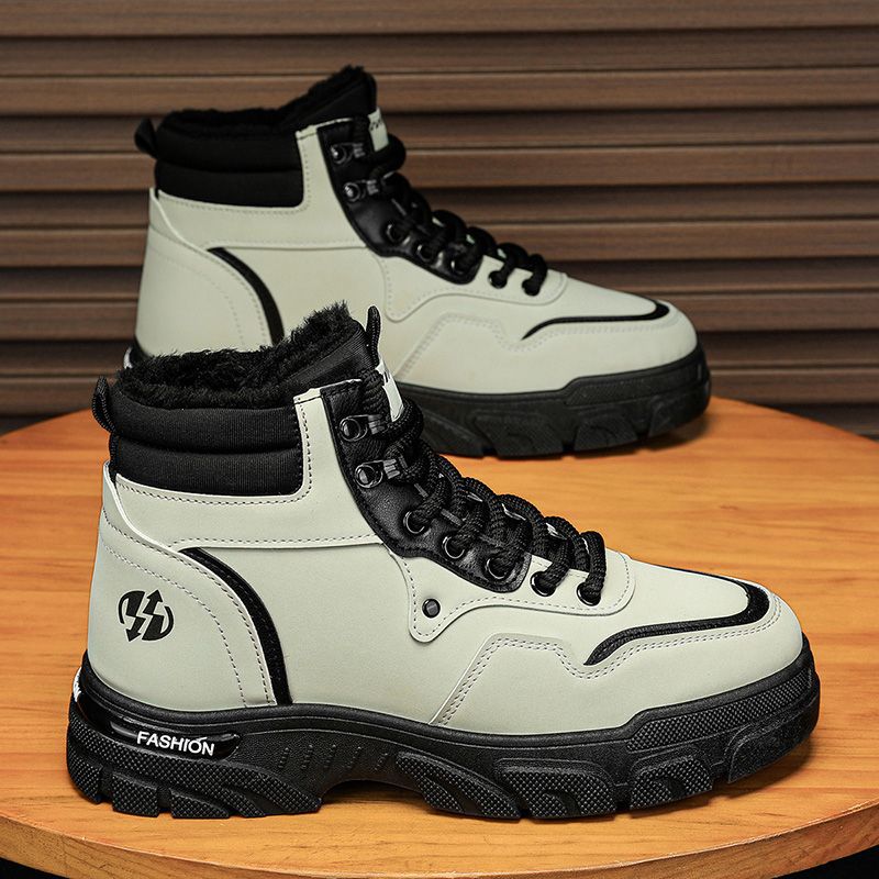 Botas de nieve para hombres de tendencia de invierno botas Martin más vello grueso calentamiento de moda retro antideslizante desgaste botas de trabajo para hombres