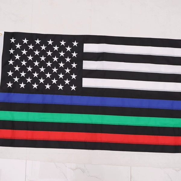 American red, green and blue striped embroidered flag 3*5FT