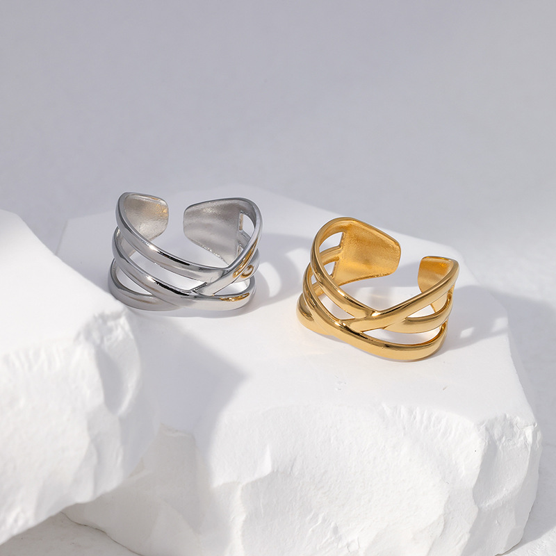 Simple Style Solid Color Stainless Steel Criss Cross Open Ring