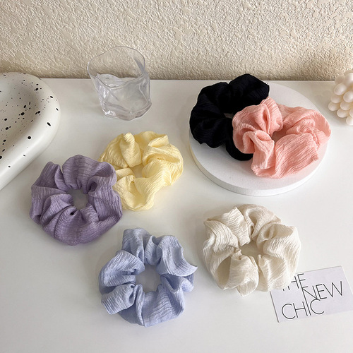 Korean style gentle spring and summer new style simple pleated linen French large intestine hair ring Internet celebrity tie hair rope hair accessories intestine ring