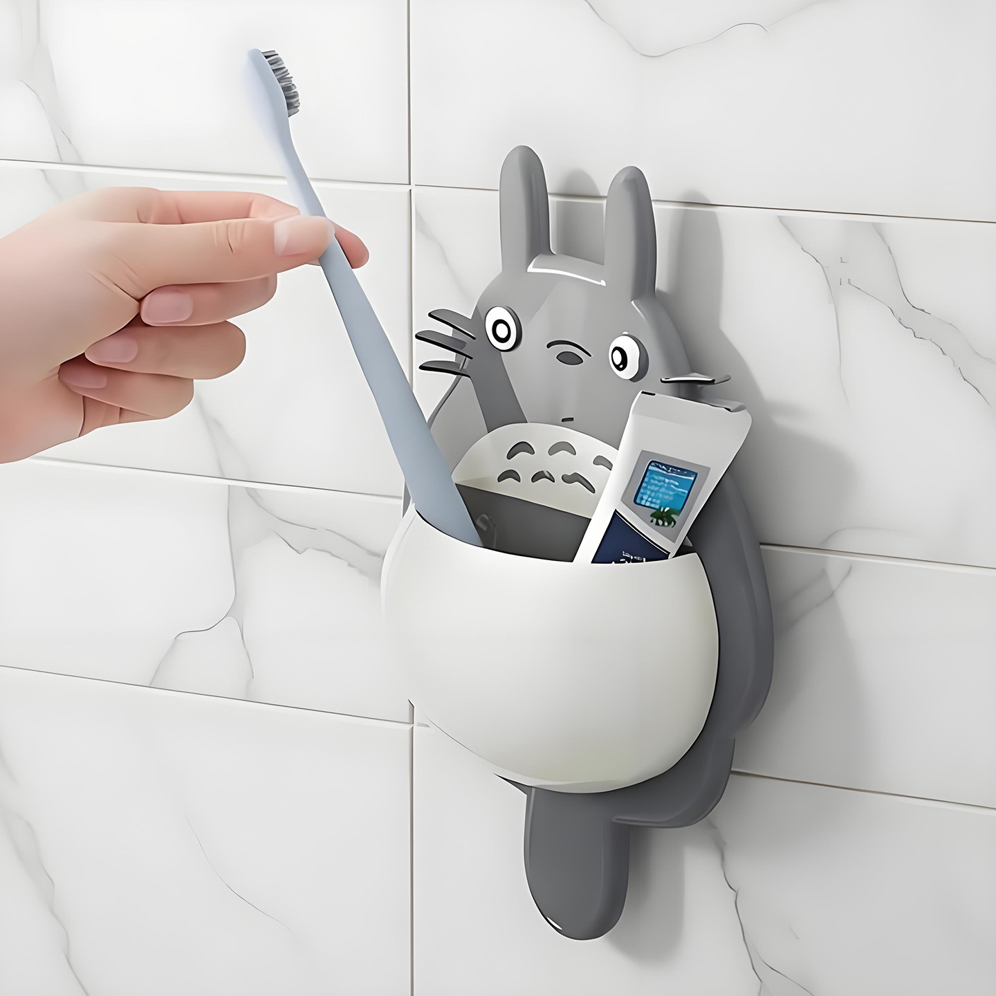 Cartoon-Style Strong Suction Cup Multifunctional Toothbrush Holder, Toothpaste Storage Rack, Wall-Mounted Toiletries Holder