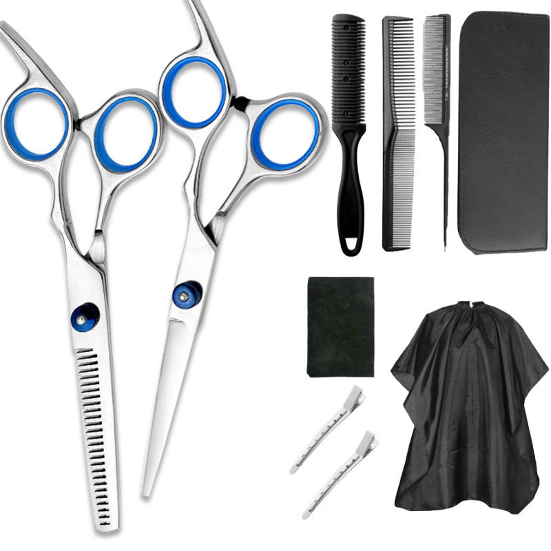Juego de tijeras de peluquería de acero inoxidable de 11 piezas para cortar y entresacar el cabello