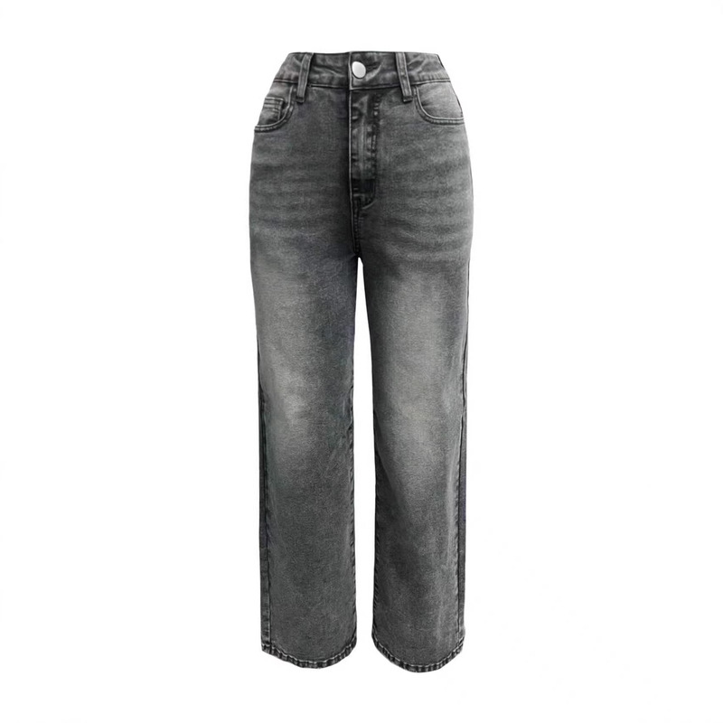Ash Gray Jeans Women's Wide-Leg Straight Pants Washed Denim Long Pants Straight Leg Ash Gray Jeans Women's Wide-Leg Straight Pants Washed Denim Long Pants Straight Leg