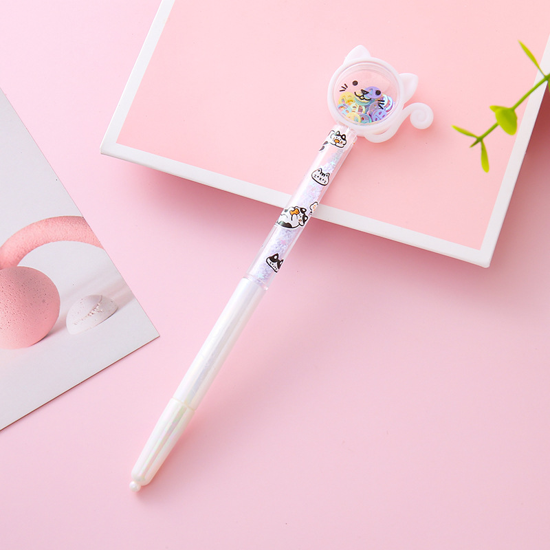 Pluma de góner de arenas movedizas de lentejuelas para gatos, papelería creativa, premios para estudiantes, regalos, herramientas de escritura, bolígrafos de agua, bolígrafos de firma de oficina