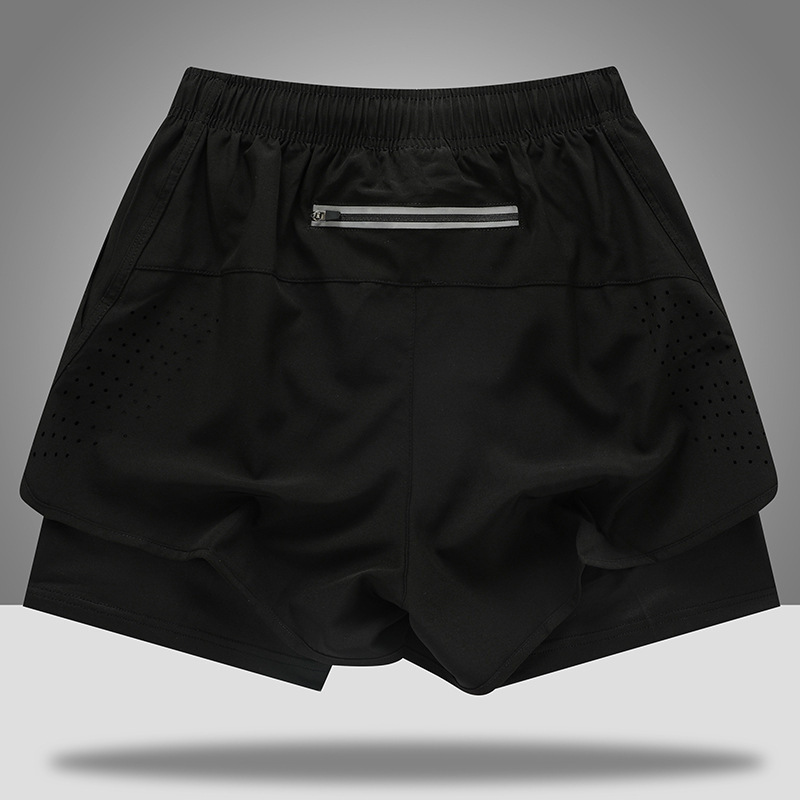 Cross-border Sports Quick-drying Men's Running Shorts Three-part Pants Fake Two-pair Quick-drying Breathable Lining Anti-running Double-layer Mesh