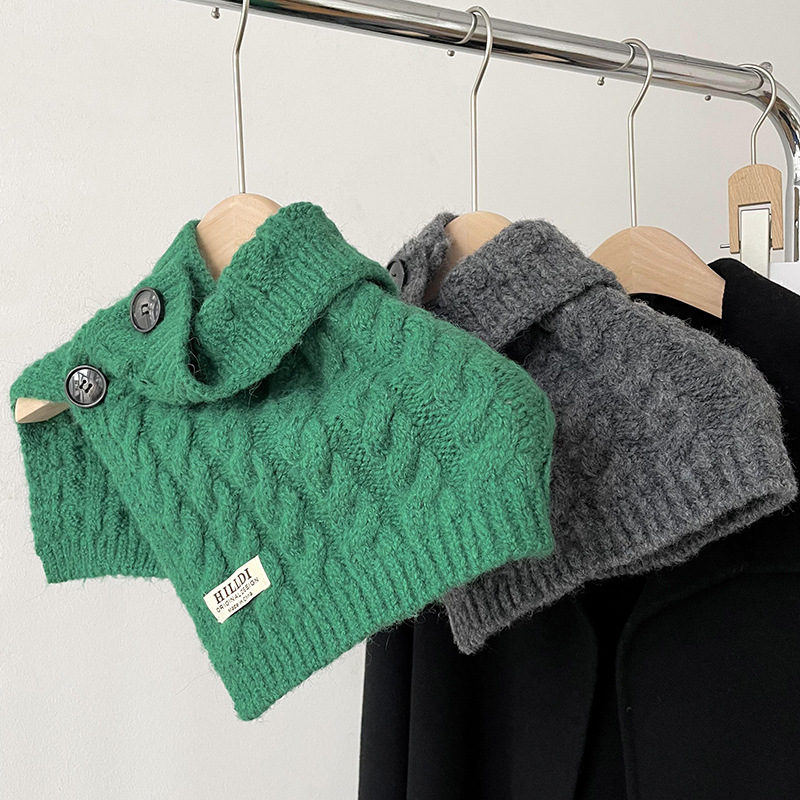 Botón giro bufanda de las mujeres Otoño e Invierno estilo coreano versátil grueso cálido cuello alto suéter de punto bufanda collar falso collar
