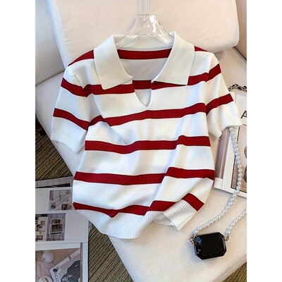 A 11386 Korean style polo collar striped t-shirt 韩版 Polo