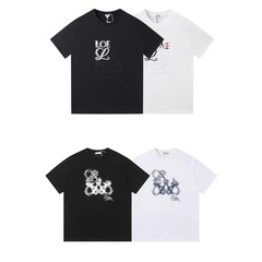 Loe Luojia 2025 夏の刺繍カラーブロックレターピュアコットンラウンドネック半袖男性と女性の多用途ハイエンド T シャツの正しいバージョン