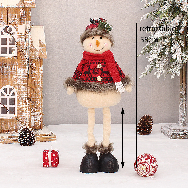 Navidad nuevo largo pelusa tela a cuadros rojos ancianos muñeco de nieve ELK muñeca decoración Navidad decoración suministros