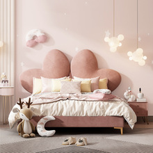 粉色梦幻实木儿童公主床现代简约1.5米单人床卧室爱心女孩布艺床