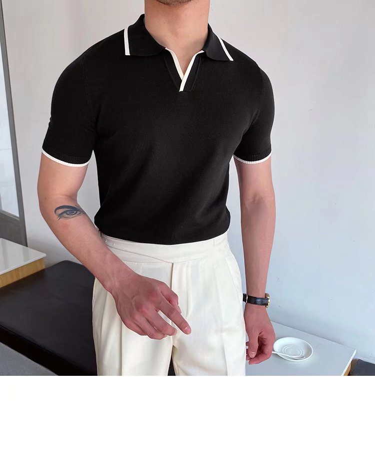 315g Weight Short Sleeve Sleeve Length Polyester Fabric Type Regular Top Length Casual Occasion Shirt Collar Neckline Slim Fit Type Stripe Pattern Summer Season Men's Gender Patchwork Design British Style Style Men's Stripe Patchwork  Shirt Men's Clothing 20