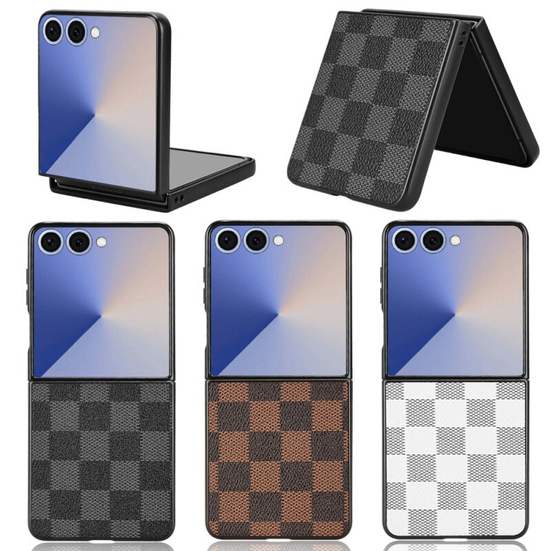 Suitable for Samsung Galaxy Z Flip 7 6 5 4 3 2 Mobile Phone Leather Case Plaid Foldableing Protective Cover