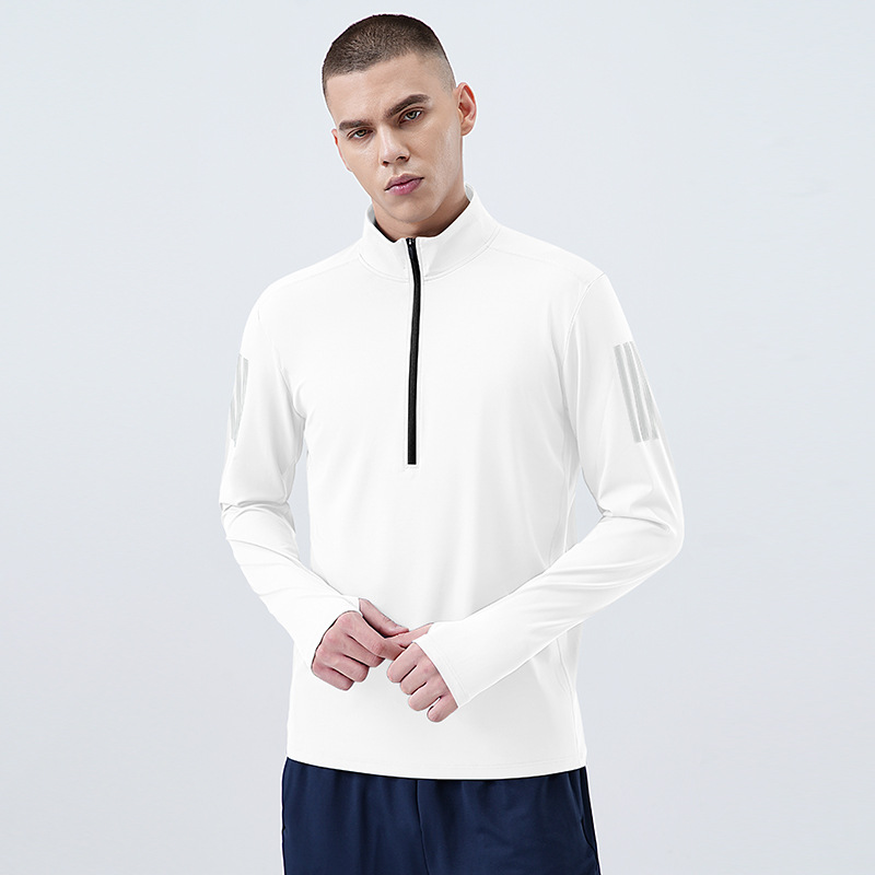 Hombre fitness ropa de alta elasticidad secado rápido mangas largas correr ropa deportiva de ciclismo entrenamiento de cuello medio cremallera camiseta