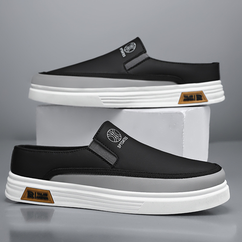 Baotou Semi-pantuflas para hombres de verano nuevo estilo de un pie zapatos casuales de suela blanda zapatillas de deporte de moda zapatos blancos cómodos y transpirables