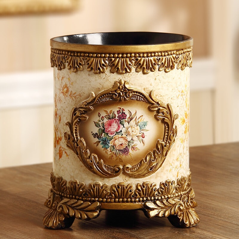 European-Style Household Trash Can for Living Room, Fashionable and Creative, Luxurious Retro Resin, for Bedroom, Coffee Table, Bathroom, Kitchen, Without Lid European-Style Household Trash Can for Living Room, Fashionable and Creative, Luxurious Retro Resin, for Bedroom, Coffee Table, Bathroom, Kitchen, Without Lid