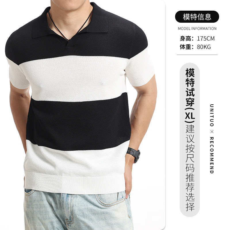 Hombres viejos ganchos de hielo de seda de punto polo camiseta de manga corta hombre de alto nivel de negocios camiseta de cuello de gaviota ropa de hombre