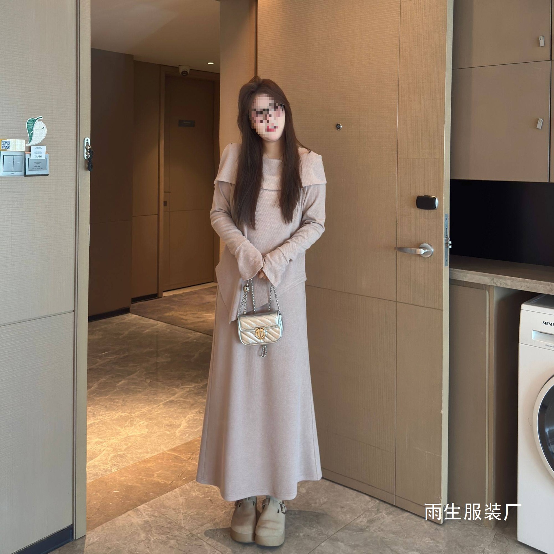 南岛风大码女装早春一整套穿搭翻领针织上衣宽松显瘦半裙套装批发