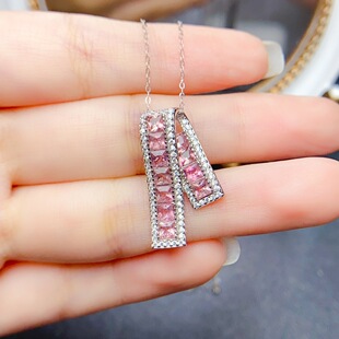 New natural tourmaline pendant S925 silver inlaid main stone 3*3mm Joker net red explosions women's jewelry wholesale