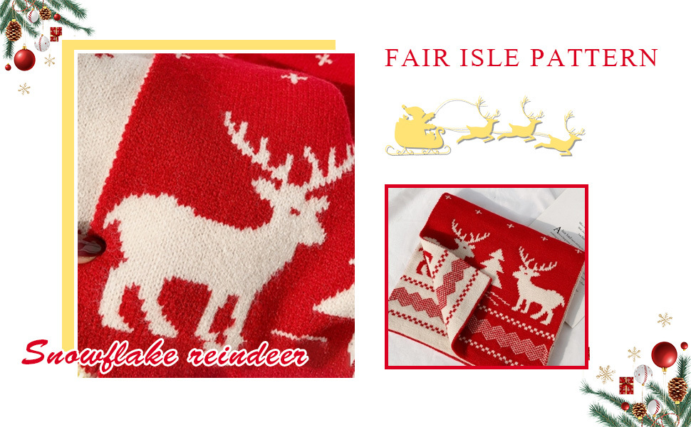 Sciarpa di lana calda lavorata a maglia con renne autunnali e invernali, scialle, sciarpa rossa per Capodanno._voghion.com