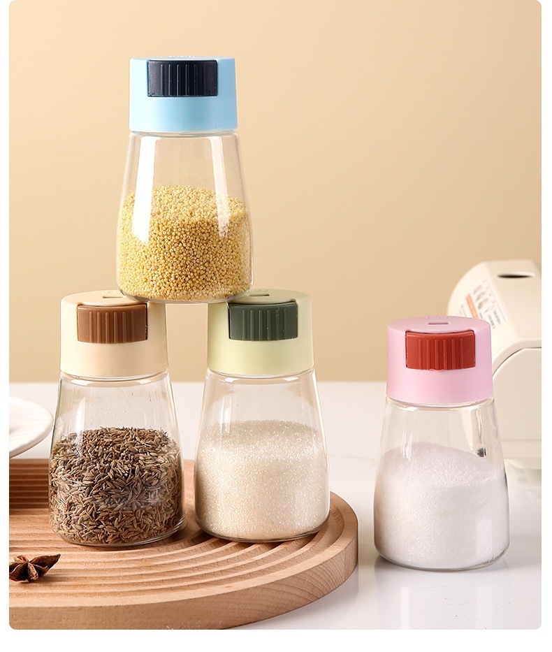 Press-Dispense Salt Seasoning Jar Pink Hexagonal Sealed Kitchen Condiment Bottle for Home Cooking preparation