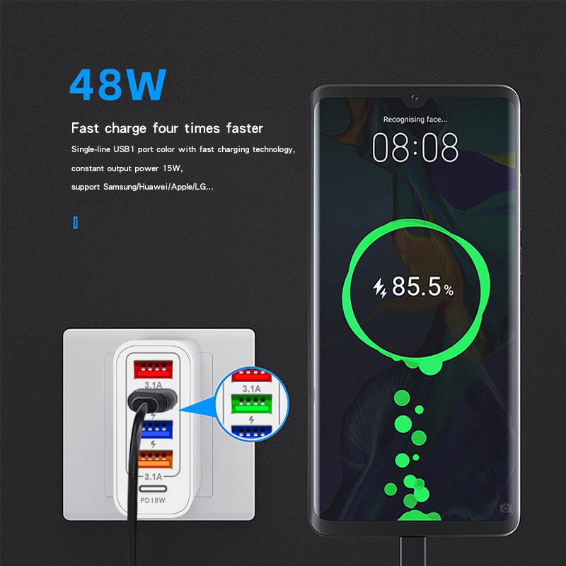 4USB PD18W 5-in-1 48W Multi-Interface PD Schnellladegerät 4U+PD_voghion.com