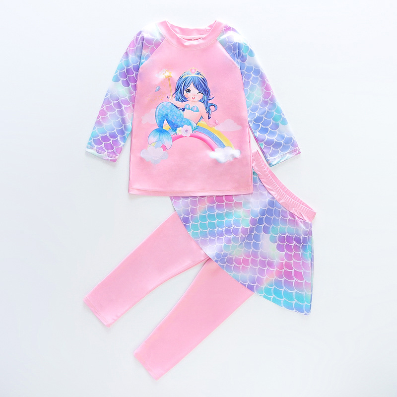 Traje de baño para niños traje de baño de manga larga dividido para niñas nuevo traje de baño de protección solar de estilo occidental traje de baño de playa de secado rápido para niñas