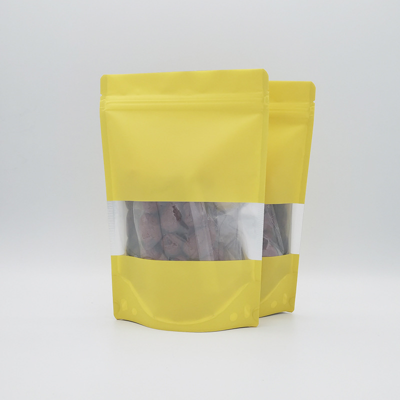 定制黄色磨砂开窗自立自封袋茶叶干果零食密封袋镀铝阴阳复合袋子