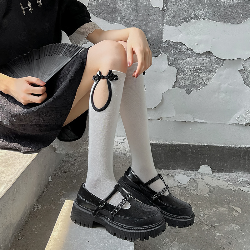 Vintage Buckle New Chinese Style Sweet and Cool Girl Calf Socks, Ancient Style Cheongsam Socks, Customizable with Your Own Design, Wholesale from Manufacturer