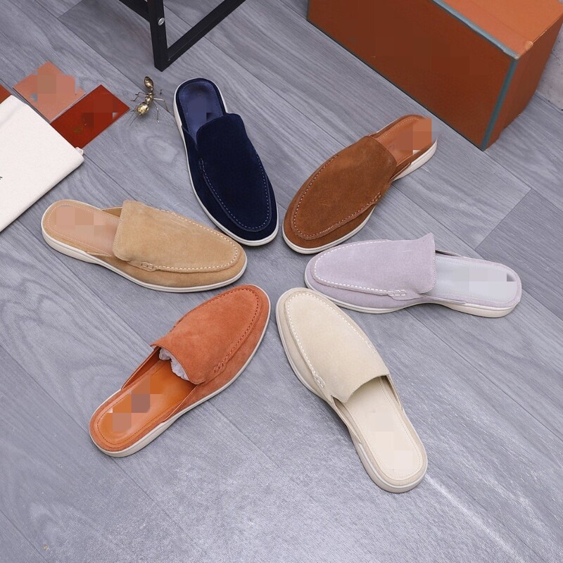 European Style Men's Genuine Leather Slip-On Casual Closed-Toe Flat Mules Fashion Versatile Sandals