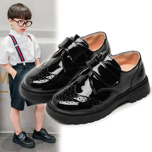 Children's Shoes, Boys' Leather Shoes, Spring & Fall 2025 New K-Style British Medium and Large Kidsren's Black Soft-Soled Student Performance Shoes