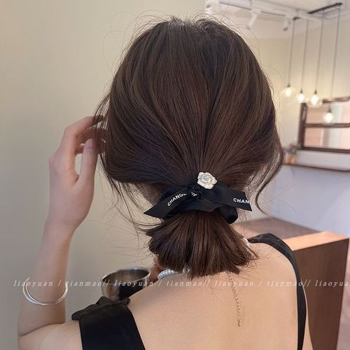  New Camellia Hair Tie Headband High-end Elegant Rubber Band Women’s Hair Tie Retro Simple Leather Case