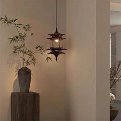 宋代美学禅意茶室餐厅仿古建筑房子新中式凉亭玄关灯六角凉亭吊灯