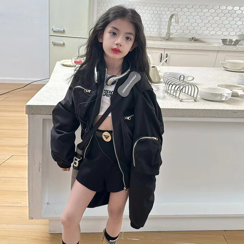 Girls' Spring Coat 2024 New Children's Spring and Autumn Korean Style Western Style Short Top Big Children's Spring Work Jacket